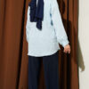 Button-Up Paillette Embellished Two-Thread Knit Blouse with Decorative Stitching Ice Blue – Image 3
