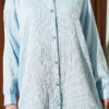Button-Up Paillette Embellished Two-Thread Knit Blouse with Decorative Stitching Ice Blue – Image 4