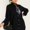Button-Up Paillette Embellished Two-Thread Knit Blouse with Decorative Stitching Black