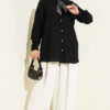 Button-Up Paillette Embellished Two-Thread Knit Blouse with Decorative Stitching Black - Image 2