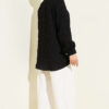 Button-Up Paillette Embellished Two-Thread Knit Blouse with Decorative Stitching Black - Image 3