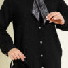 Button-Up Paillette Embellished Two-Thread Knit Blouse with Decorative Stitching Black - Image 4