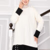 ⁦Two-Tone Knit Set with Stone Buttons Cream⁩ - الصورة ⁦2⁩
