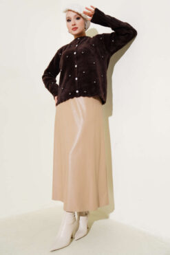 Alternative view of Embellished Floral Buttoned Cardigan with Beaded Details Brown