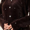 Embellished Floral Buttoned Cardigan with Beaded Details Brown - Image 4