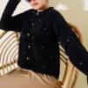 Embellished Floral Buttoned Cardigan with Beaded Details Black
