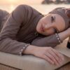 Stone Embellished Half-Zip Modest Three-Piece Swimsuit Mink - Imagen 2