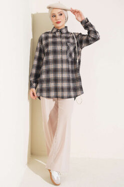 Alternative view of Checkered shirt with a single pocket detail Dark Brown