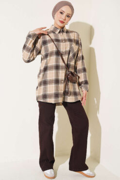 Alternative view of Checkered shirt with a single pocket detail Beige