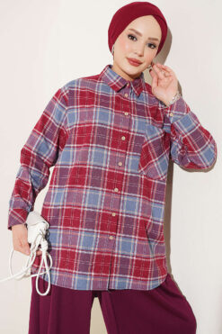 Checkered shirt with a single pocket detail Burgundy