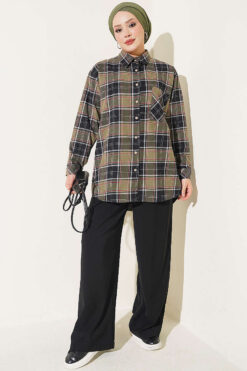 Alternative view of Checkered shirt with a single pocket detail Khaki
