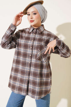 Checkered shirt with a single pocket detail Brown