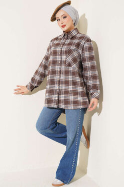 Alternative view of Checkered shirt with a single pocket detail Brown