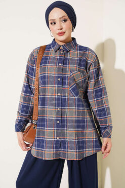 Checkered shirt with a single pocket detail Blue