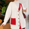 Two-Pocket Detail Fringed Cardigan Ecru – Bild 3