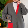 Two-Pocket Detail Fringed Cardigan Smoke
