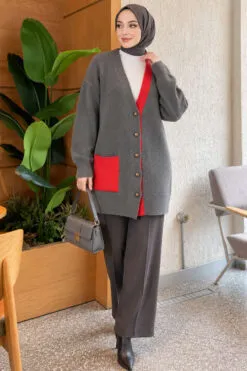 Alternative view of Two-Pocket Detail Fringed Cardigan Smoke