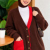 Two-Pocket Detail Fringed Cardigan Brown
