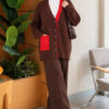 Two-Pocket Detail Fringed Cardigan Brown – Bild 2