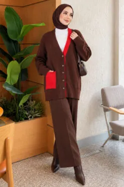 Alternative view of Two-Pocket Detail Fringed Cardigan Brown