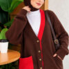 Two-Pocket Detail Fringed Cardigan Brown – Bild 3