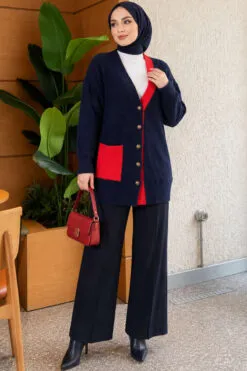 Alternative view of Two-Pocket Detail Fringed Cardigan Navy Blue
