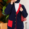 Two-Pocket Detail Fringed Cardigan Navy Blue – Bild 3