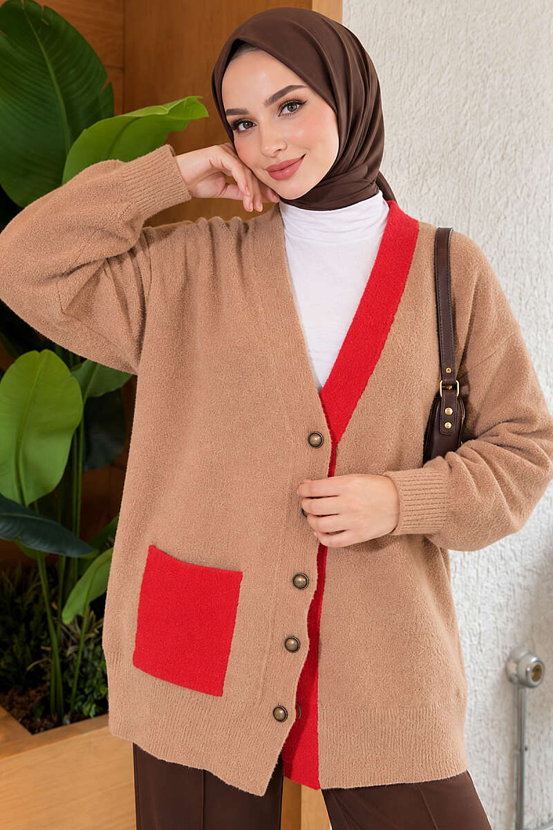 Two-Pocket Detail Fringed Cardigan Latte
