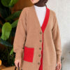 Two-Pocket Detail Fringed Cardigan Latte – Bild 3