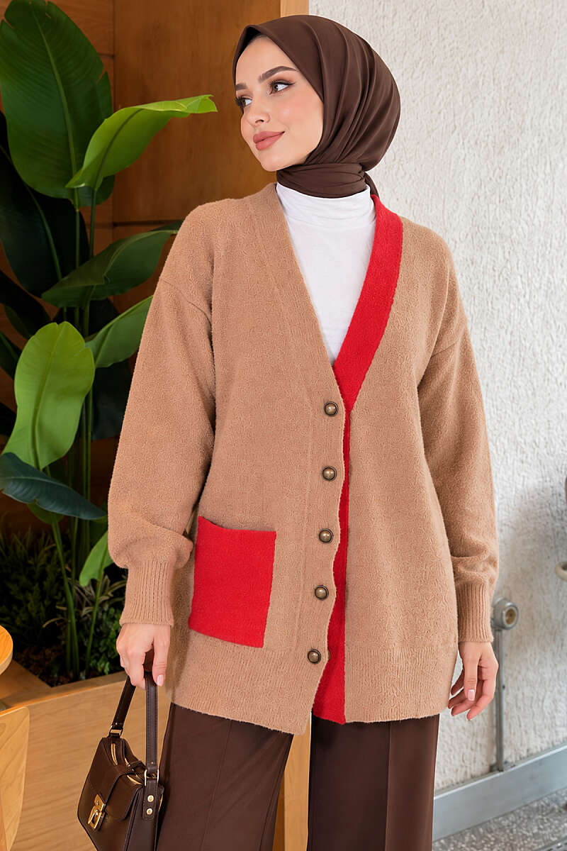 Two-Pocket Detail Fringed Cardigan Latte – Bild 3