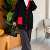 Two-Pocket Detail Fringed Cardigan Black – Bild 2