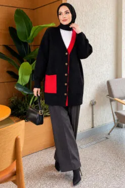 Alternative view of Two-Pocket Detail Fringed Cardigan Black