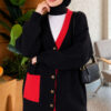 Two-Pocket Detail Fringed Cardigan Black – Bild 3