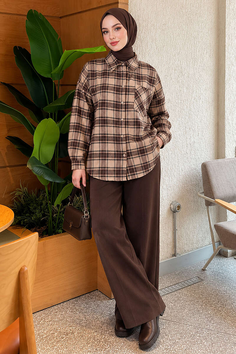 Single-Pocket Plaid Shirt Beige - immagine 2
