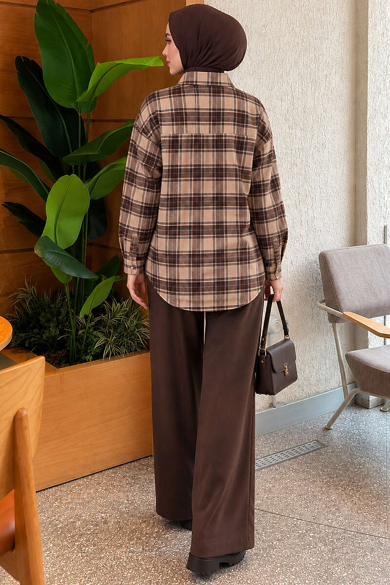 Single-Pocket Plaid Shirt Beige - immagine 3