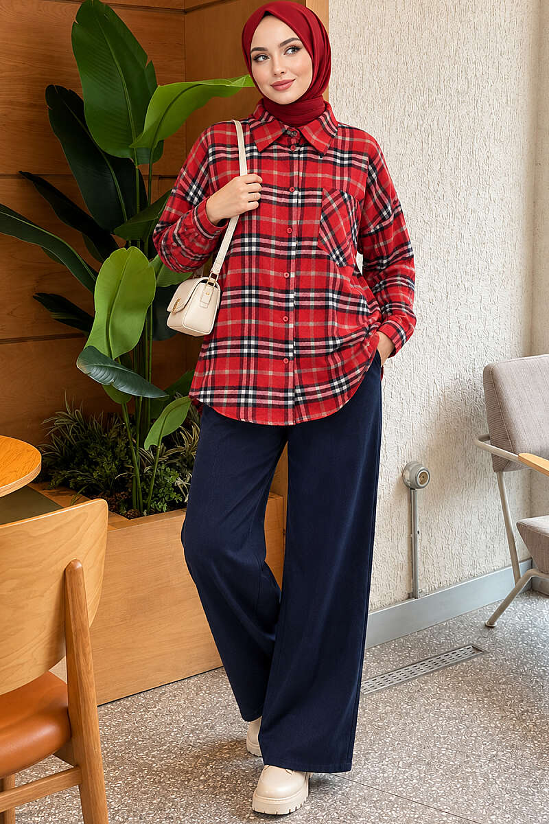 Single-Pocket Plaid Shirt Red - immagine 2