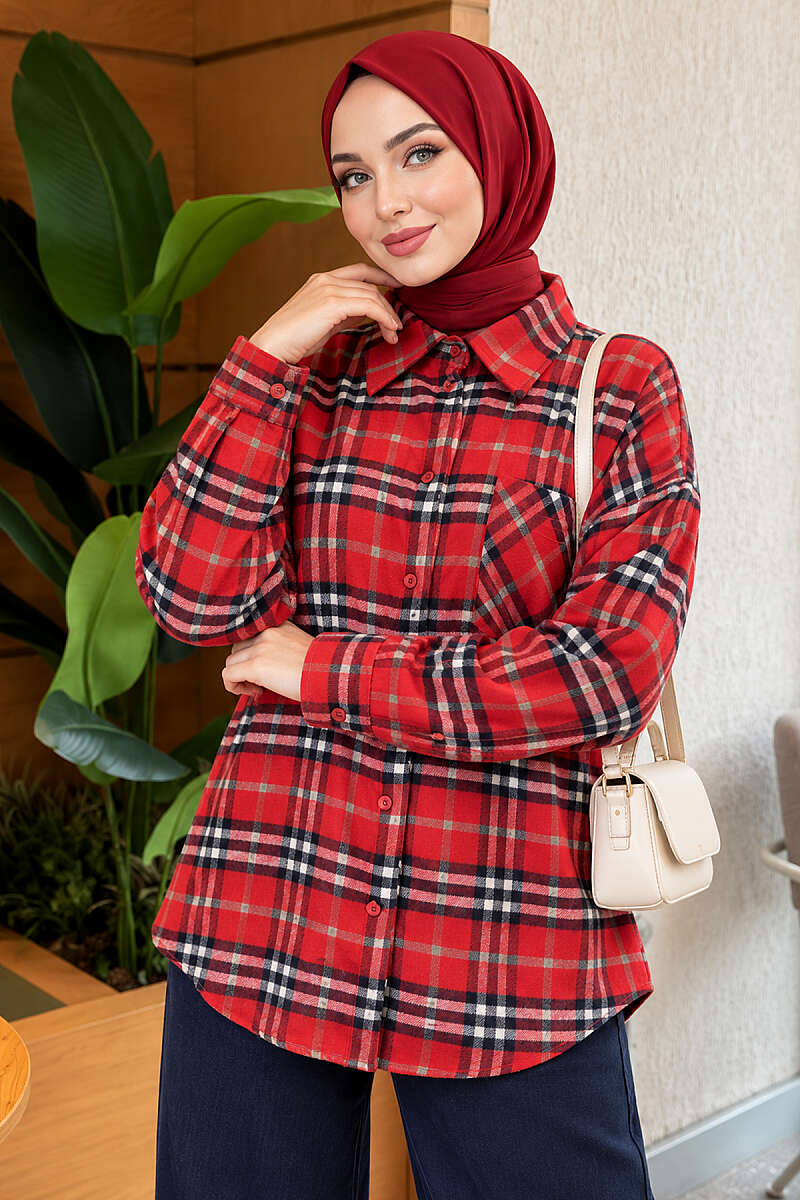 Single-Pocket Plaid Shirt Red - immagine 3