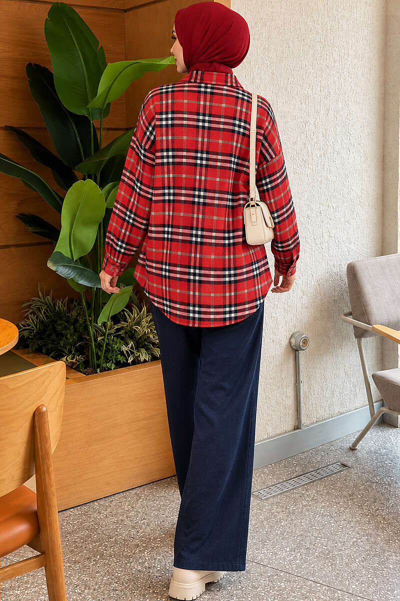 Single-Pocket Plaid Shirt Red - immagine 4