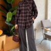 ⁦Single-Pocket Plaid Shirt Black⁩ - الصورة ⁦2⁩