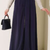 Single-Layer Pleated Palazzo Trousers Navy Blue
