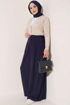 Alternative view of Single-Layer Pleated Palazzo Trousers Navy Blue