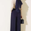 Single-Layer Pleated Palazzo Trousers Navy Blue - Imagen 3