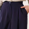 Single-Layer Pleated Palazzo Trousers Navy Blue - Imagen 4