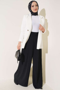 Alternative view of Single-Layer Pleated Palazzo Trousers Black