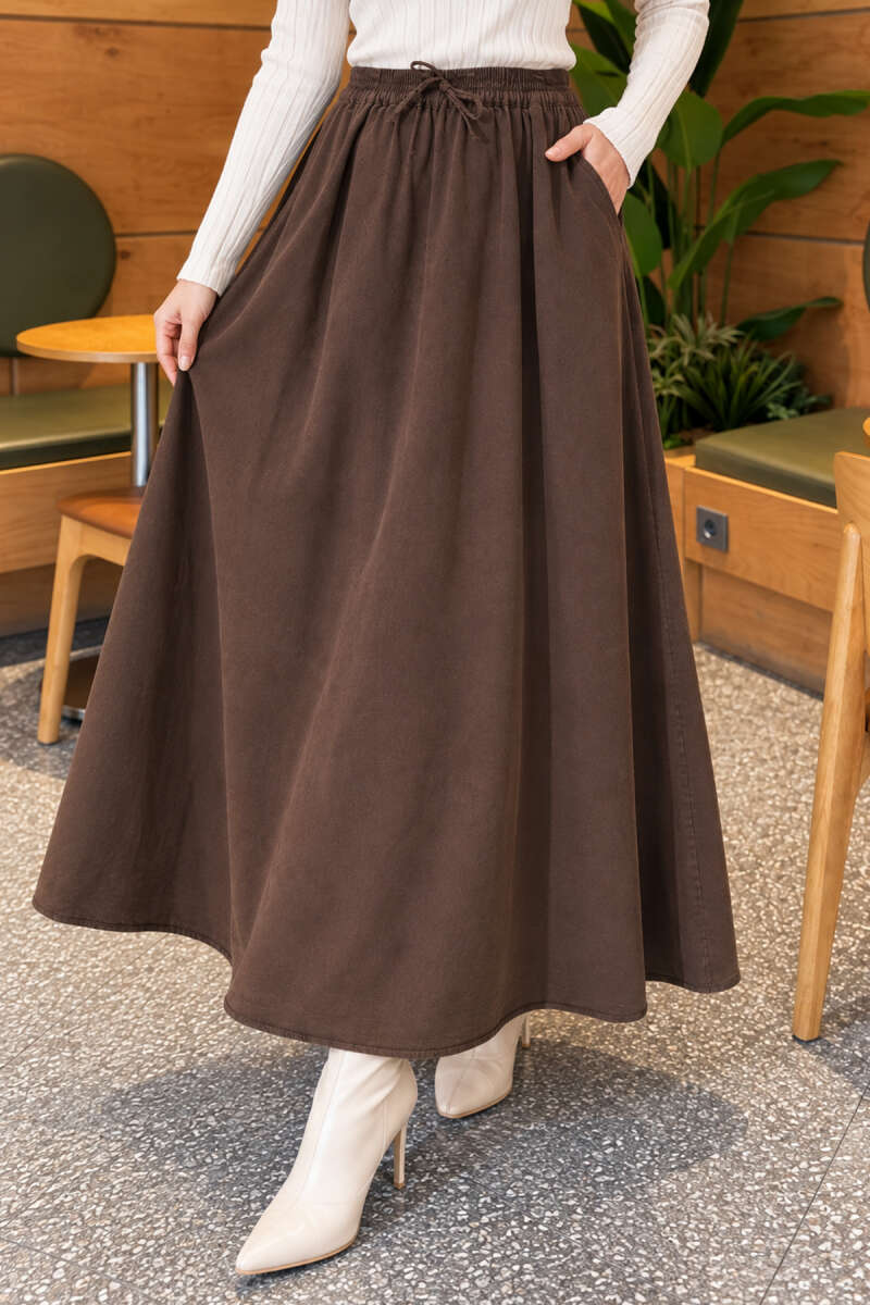 Tensel Skirt with Pocket Detail Brown – Bild 3