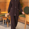 Canvas-Style Two-Piece Set with Pocket and Zip Dark Brown
