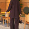 ⁦Canvas-Style Two-Piece Set with Pocket and Zip Dark Brown⁩ - الصورة ⁦3⁩