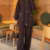 ⁦Canvas-Style Two-Piece Set with Pocket and Zip Dark Brown⁩ - الصورة ⁦4⁩