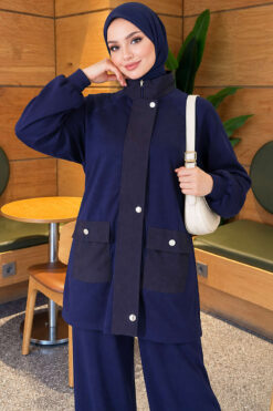 Alternative view of Canvas-Style Two-Piece Set with Pocket and Zip Navy Blue