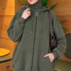 Three-Thread Hooded Zip-Up Cardigan Khaki
